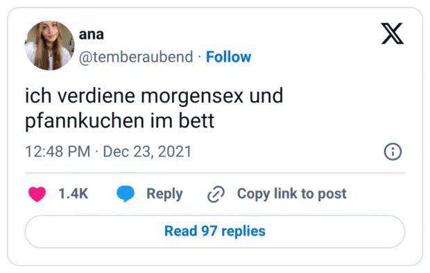 ich verdiene morgensex und pfannkuchen im bett

