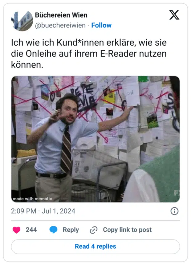 Ich wie ich Kund*innen erkläre, wie sie die Onleihe auf ihrem E-Reader nutzen können. 