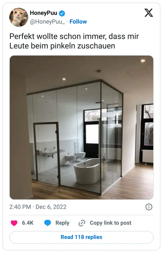 Perfekt wollte schon immer, dass mir Leute beim pinkeln zuschauen
