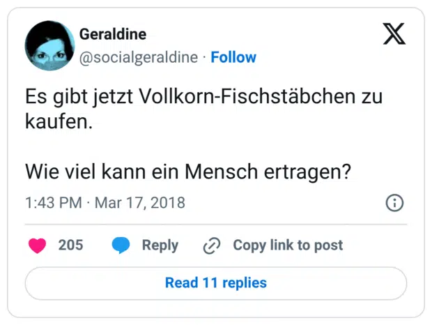 Es gibt jetzt Vollkorn-Fischstäbchen zu kaufen. Wie viel kann ein Mensch ertragen?