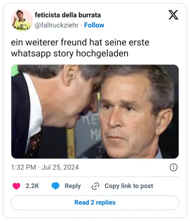 ein weiterer freund hat seine erste whatsapp story hochgeladen