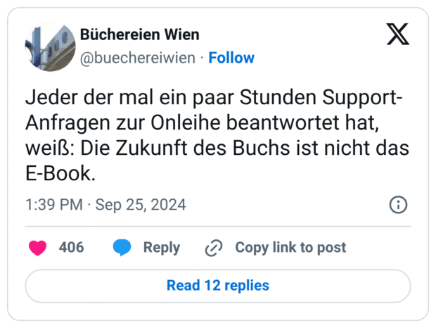 Jeder der mal ein paar Stunden Support-Anfragen zur Onleihe beantwortet hat, weiß: Die Zukunft des Buchs ist nicht das E-Book.