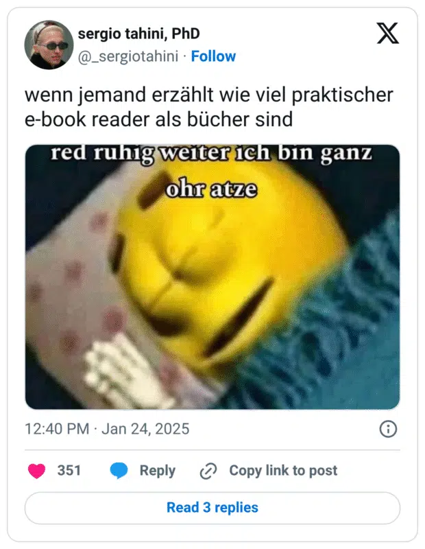 wenn jemand erzählt wie viel praktischer e-book reader als bücher sind