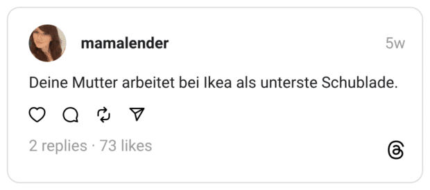 Deine Mutter arbeitet bei Ikea als unterste Schublade.