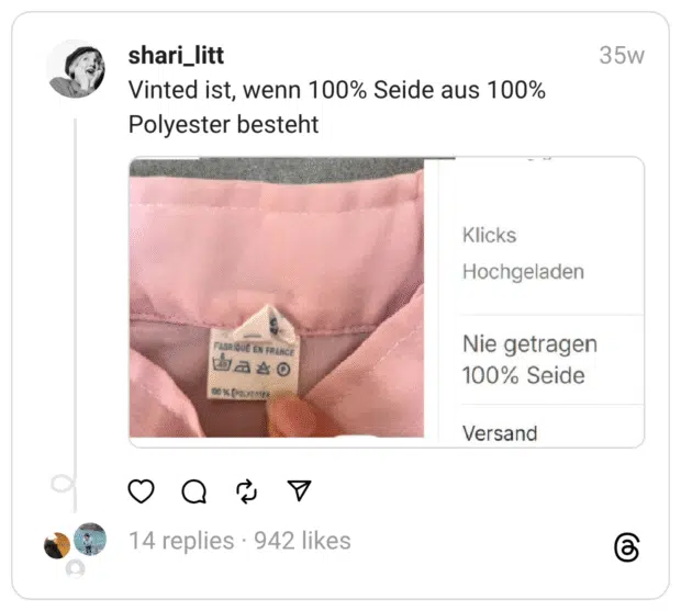 Vinted ist, wenn 100% Seide aus 100% Polyester besteht