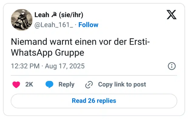 Niemand warnt einen vor der Ersti- WhatsApp Gruppe