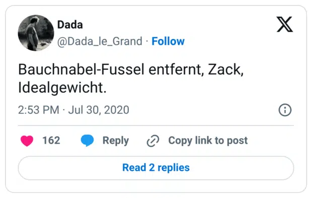 Bauchnabel-Fussel entfernt, Zack, Idealgewicht.
