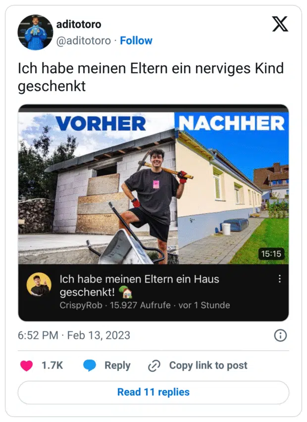 Ich habe meinen Eltern ein nerviges Kind geschenkt