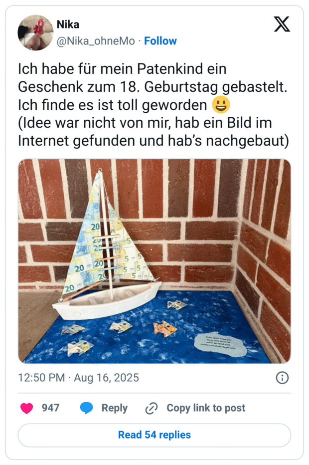 Ich habe für mein Patenkind ein Geschenk zum 18. Geburtstag gebastelt. Ich finde es ist toll geworden 😀 (Idee war nicht von mir, hab ein Bild im Internet gefunden und hab’s nachgebaut)