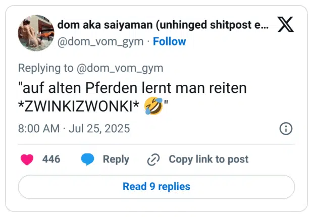 "auf alten Pferden lernt man reiten *ZWINKIZWONKI* 🤣"