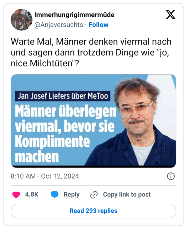 Warte Mal, Männer denken viermal nach und sagen dann trotzdem Dinge wie "jo, nice Milchtüten"?