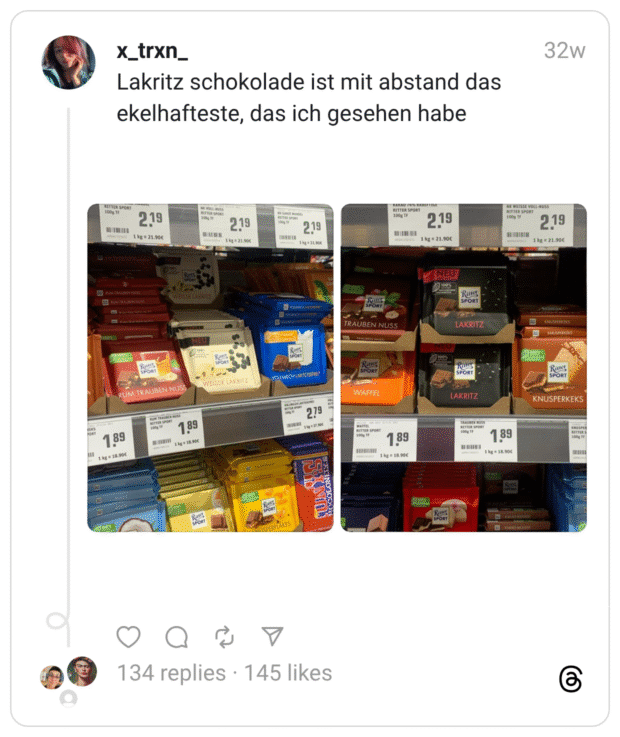 Lakritz schokolade ist mit abstand das ekelhafteste, das ich gesehen habe