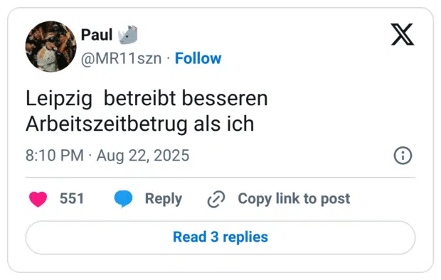 Leipzig betreibt besseren Arbeitszeitbetrug als ich