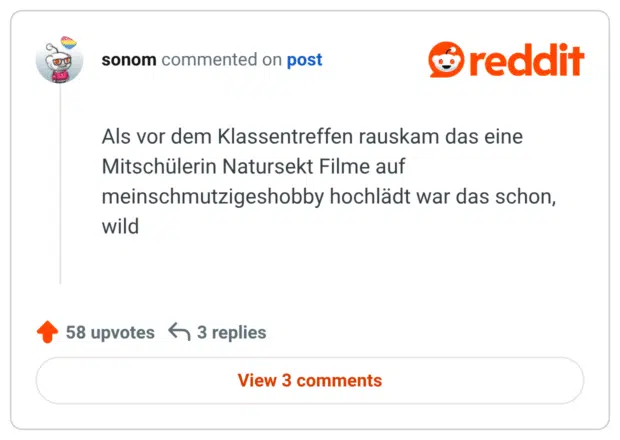 Als vor dem Klassentreffen rauskam das eine Mitschülerin Natursekt Filme auf meinschmutzigeshobby hochlädt war das schon, wild