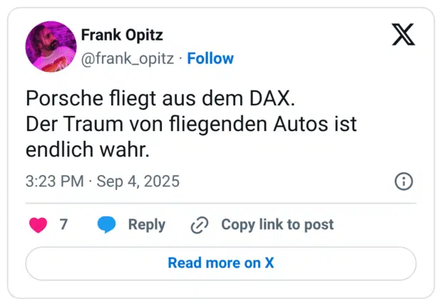 Porsche fliegt aus dem DAX. Der Traum von fliegenden Autos ist endlich wahr.