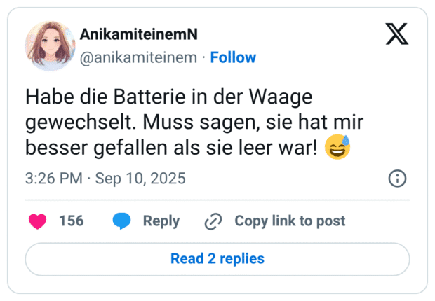 Habe die Batterie in der Waage gewechselt. Muss sagen, sie hat mir besser gefallen als sie leer war! 😅