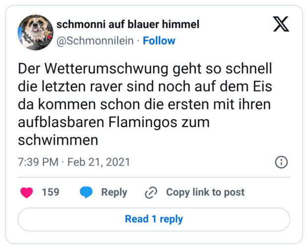 Der Wetterumschwung geht so schnell die letzten raver sind noch auf dem Eis da kommen schon die ersten mit ihren aufblasbaren Flamingos zum schwimmen