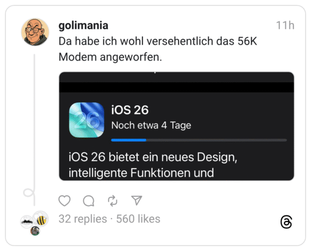 Da habe ich wohl versehentlich das 56K Modem angeworfen.