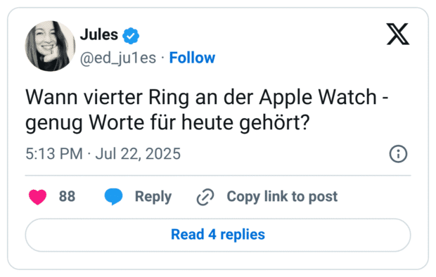 Wann vierter Ring an der Apple Watch - genug Worte für heute gehört?