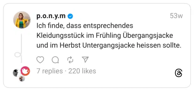 Ich finde, dass entsprechendes Kleidungsstück im Frühling Übergangsjacke und im Herbst Untergangsjacke heissen sollte.