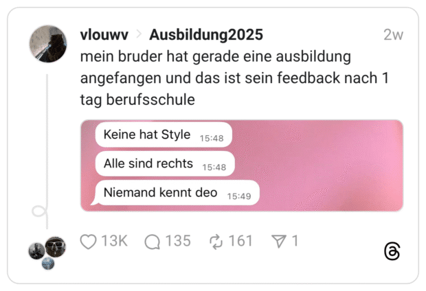 mein bruder hat gerade eine ausbildung angefangen und das ist sein feedback nach 1 tag berufsschule