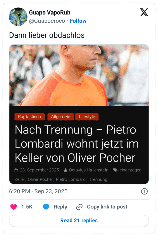 Dann lieber obdachlos: Nach Trennung - Pietro Lombardi wohnt jetzt im Keller von Oliver Pocher
