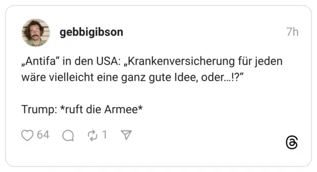 „Antifa" in den USA: „Krankenversicherung für jeden wäre vielleicht eine ganz gute Idee, oder...!?" Trump: *ruft die Armee*