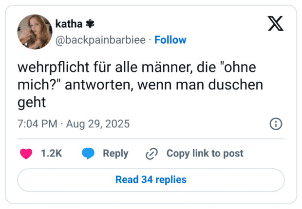 wehrpflicht für alle männer, die "ohne mich?" antworten, wenn man duschen geht