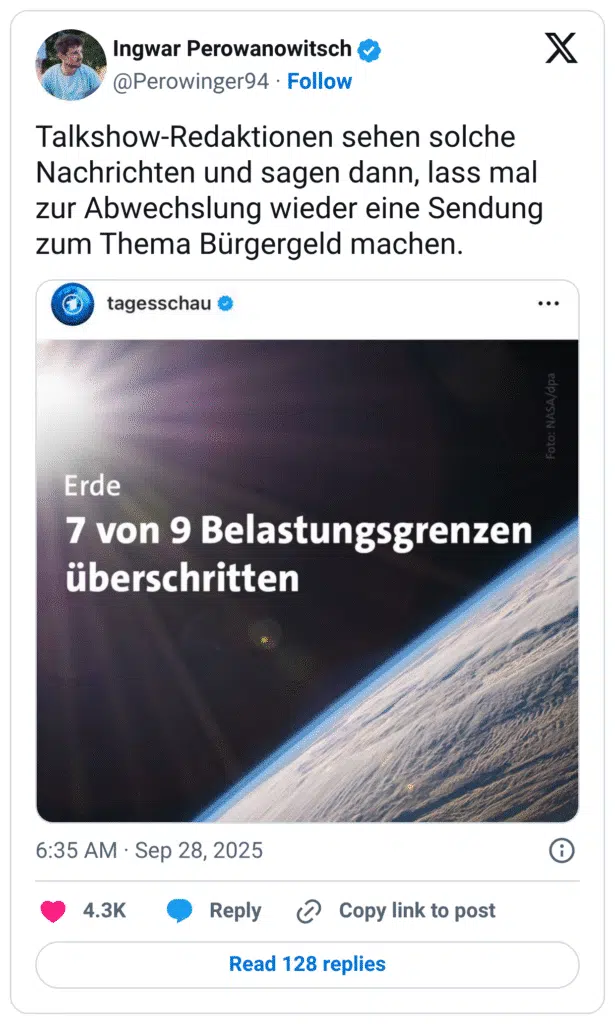 Talkshow-Redaktionen sehen solche Nachrichten und sagen dann, lass mal zur Abwechslung wieder eine Sendung zum Thema Bürgergeld machen.