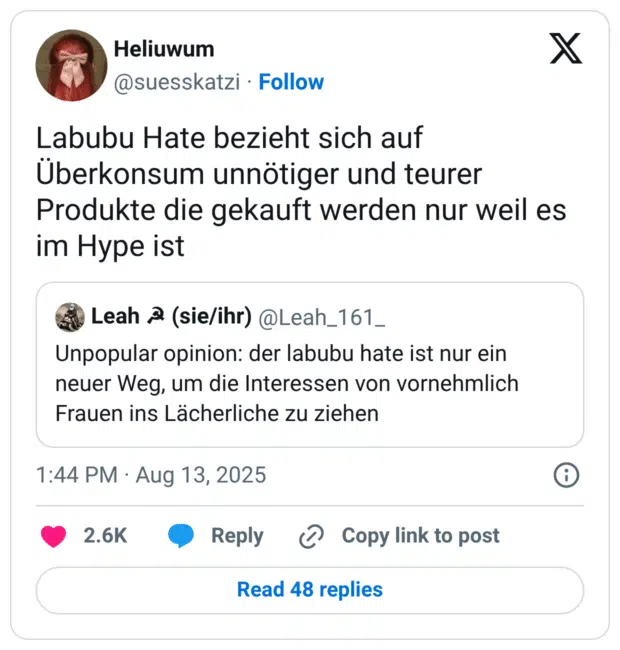 Labubu Hate bezieht sich auf Überkonsum unnötiger und teurer Produkte die gekauft werden nur weil es im Hype ist
