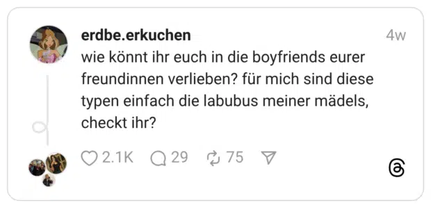 wie könnt ihr euch in die boyfriends eurer freundinnen verlieben? für mich sind diese typen einfach die labubus meiner mädels, checkt ihr?