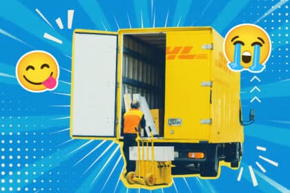 DHL-Fahrer lädt Pakete aus dem gelben Lieferwagen – und weiß: Irgendwer wird heute wieder sagen, er war gar nicht da.