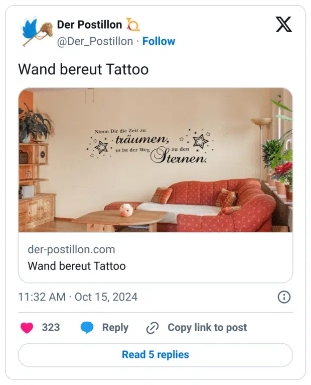 Wand bereut Tattoo