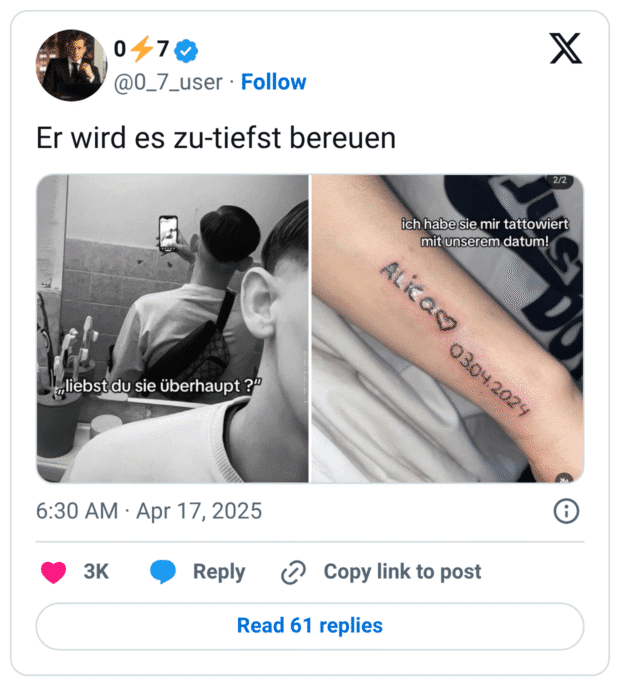 Er wird es zu-tiefst bereuen
