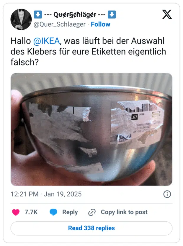 Hallo @IKEA, was läuft bei der Auswahl des Klebers für eure Etiketten eigentlich falsch?
