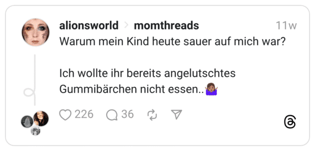 Warum mein Kind heute sauer auf mich war? Ich wollte ihr bereits angelutschtes Gummibärchen nicht essen..:frau_zuckt_mit_schultern::hautton-4: