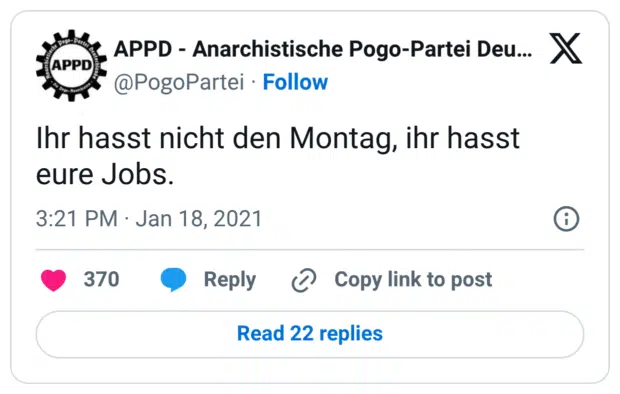 Ihr hasst nicht den Montag, ihr hasst eure Jobs.