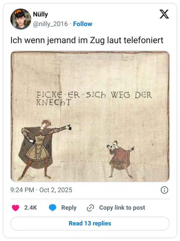 Ich wenn jemand im Zug laut telefoniert: FICKE ER SICH WEG DER KNEChT