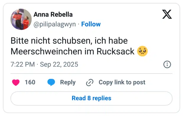 Bitte nicht schubsen, ich habe Meerschweinchen im Rucksack 🥺