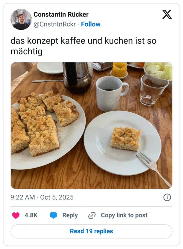 das konzept kaffee und kuchen ist so mächtig