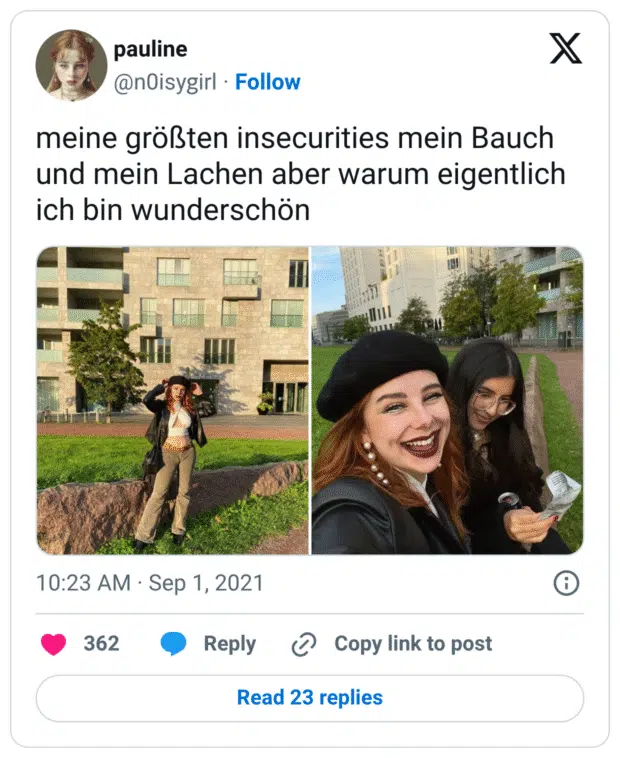 meine größten insecurities mein Bauch und mein Lachen aber warum eigentlich ich bin wunderschön