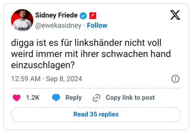 digga ist es für linkshänder nicht voll weird immer mit ihrer schwachen hand einzuschlagen?