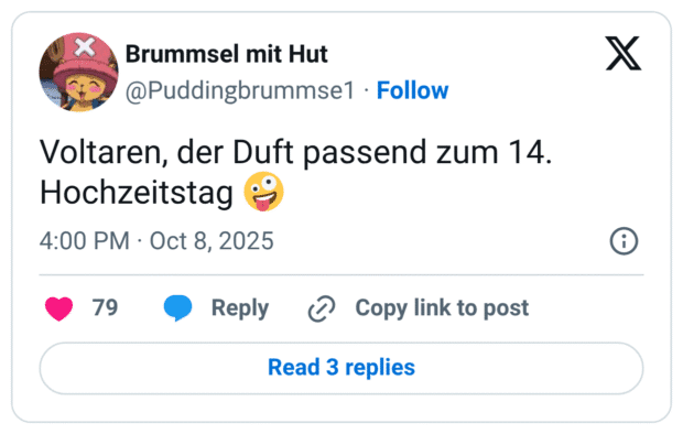 Voltaren, der Duft passend zum 14. Hochzeitsta