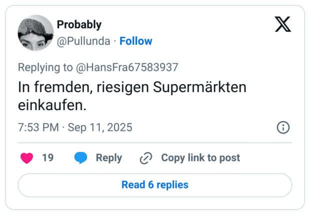 In fremden, riesigen Supermärkten einkaufen
