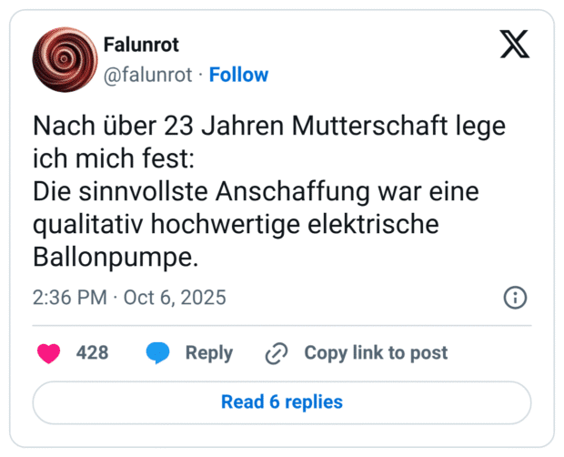 Nach über 23 Jahren Mutterschaft lege ich mich fest: Die sinnvollste Anschaffung war eine qualitativ hochwertige elektrische Ballonpumpe.