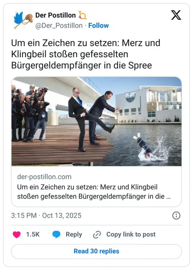 Um ein Zeichen zu setzen: Merz und Klingbeil stoßen gefesselten Bürgergeldempfänger in die Spree