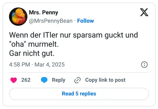 Wenn der ITler nur sparsam guckt und "oha" murmelt. Gar nicht gut.