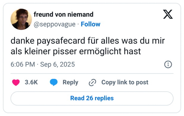danke paysafecard für alles was du mir als kleiner pisser ermöglicht hast