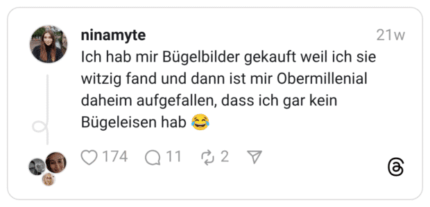 Ich hab mir Bügelbilder gekauft weil ich sie witzig fand und dann ist mir Obermillenial daheim aufgefallen, dass ich gar kein Bügeleisen hab 😂
