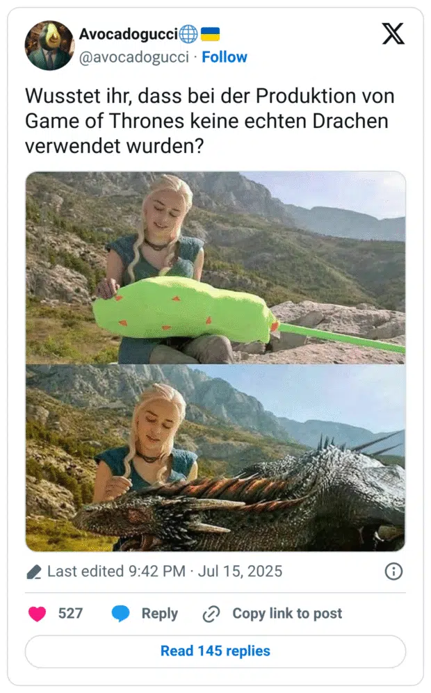 Wusstet ihr, dass bei der Produktion von Game of Thrones keine echten Drachen verwendet wurden?